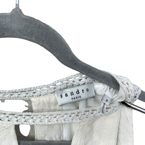 Sandro‎ Paris Womens Rush Crochet Dress Keyhole V Neck Eyelet Waist Cream Size 2 - Picture 4 of 7